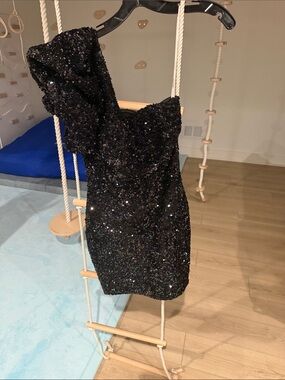 Jovani Black One-Shoulder Sequin Mini Dress